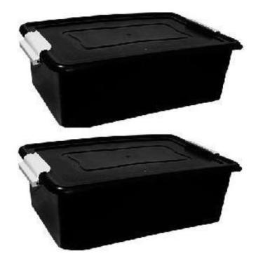Imagem de Kit 02 Caixas Organizadoras Com Travas 12 Litros - Plastsu, Preto