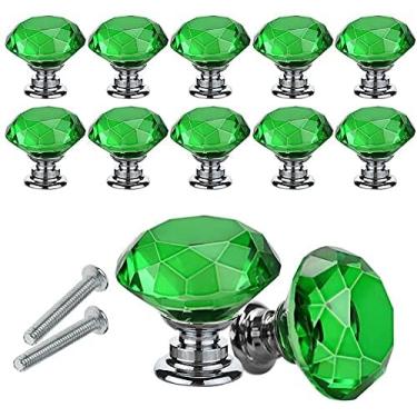 Imagem de TIECHUINIUB 12 peças puxadores de gaveta puxadores de armário de cristal em forma de diamante puxadores de vidro de cristal puxa 30 mm para cômoda e cozinha, guarda-roupa e armário puxador DIY -D
