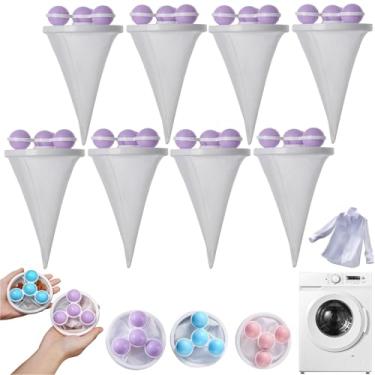 Imagem de Bolas de filtro de máquina de lavar, bolas de lavanderia reutilizáveis com sacos de malha flutuantes removem eficazmente pelos de animais de estimação, fiapos e penugem, bolas de lavanderia (8 peças-A