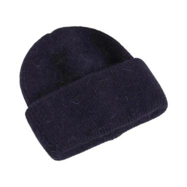 Imagem de Gorro Feminino De Inverno Em Tricô Com Pelo De Coelho, Grosso, Quente 