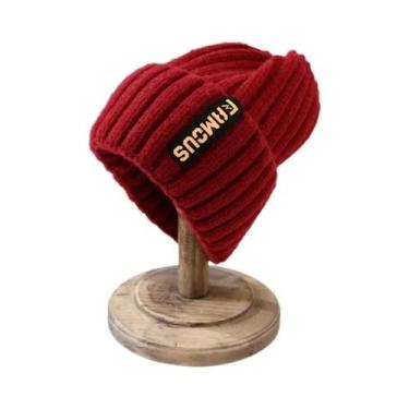 Imagem de Gorro De Tricô Unissex Quente Em Cor Sólida, Capuz De Crochê Macio Par