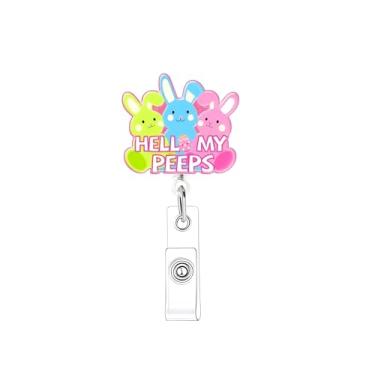 Imagem de Carretel de crachá de páscoa colorido coelho enfermeira porta-crachá fofo de Páscoa clipe retrátil porta-crachás retráteis para enfermeira, médico, trabalhador, estudante de medicina, decoração de