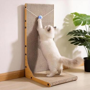 Imagem de Arranhador para gatos, 50 cm em forma de L, tábua vertical para arranhar gatos com bola para gatos internos, poste grande para arranhar para parede e sofá