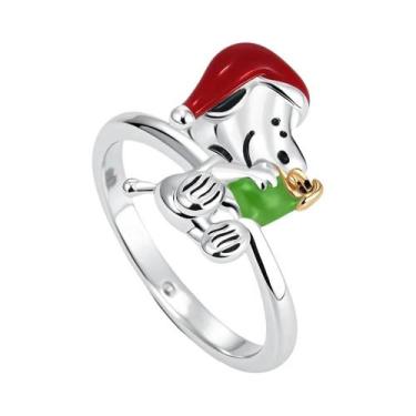 Imagem de Anel Feminino De Prata Esterlina 925 Com Mini Snoopy, Diamante Rosa De