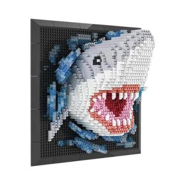 Imagem de Mural De Parede 3D De Blocos De Montar Cabeça De Tubarão Monstro DIY, 