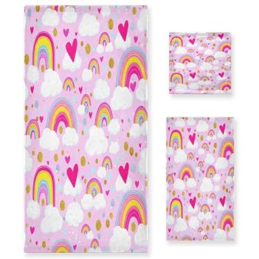 Imagem de xigua Conjunto de toalhas de banheiro coloridas arco-íris absorvente macio 3 peças toalha de banho toalha de mão toalhas decorativas para banheiro, academia, hotel, praia, piscina