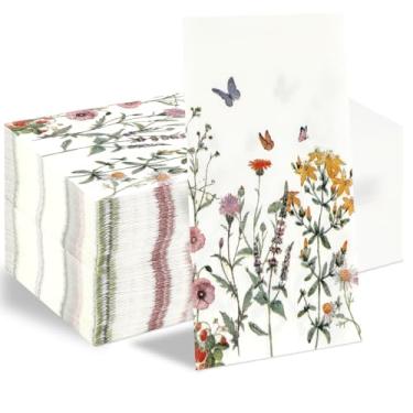 Imagem de Guardanapos florais 50 peças descartáveis guardanapos de papel aquarela flor convidados guardanapos decorativos de primavera guardanapos de jantar toalhas de mão para banheiro casamento aniversário