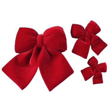 Imagem de Laços de veludo para árvore de Natal | Decoração de veludo de Natal vermelho - de guirlanda - para casa porta da frente, guirlanda, festa, feriado, chuveiro, aniversário, casamento