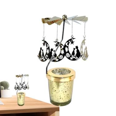 Imagem de Castiçal rotativo | Castiçal de gato | Castiçal, luz de chá rotativa para decoração de férias em casa