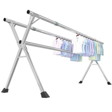 Imagem de Escorredor de roupas dobrável - aço inoxidável resistente, gancho retrátil que economiza espaço, suporte para secar roupas no chão, organizador de roupas portátil de 160 cm