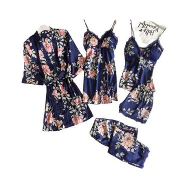 Imagem de Conjunto De Camisola De Renda Feminina De Cinco Peças Confortável E De