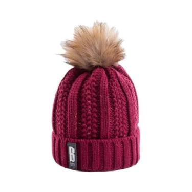 Imagem de Gorro De Lã Feminino Para Inverno Com Forro De Pelúcia E Pompom, Quent