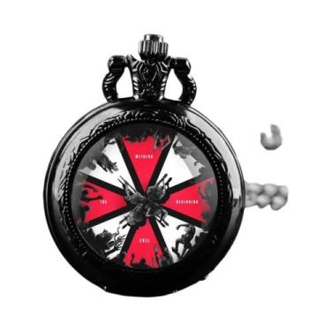 Imagem de Relógio De Bolso Feminino Preto Em Aço Inoxidável Com Quartzo, Colar C