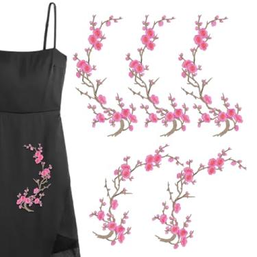Imagem de Remendos de ferro - Remendos de roupas bordadas | Tecido adesivo de costura floral de flor de ameixa para chapéu, uniforme de líder de torcida, vestuário de equipe esportiva