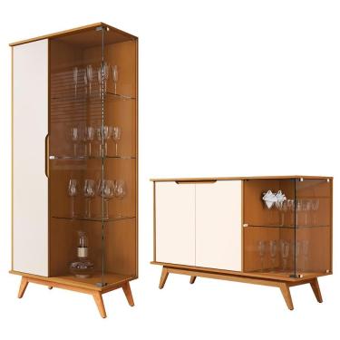 Imagem de Conjunto Cristaleira E Aparador Buffet Tucumã Com 3 Portas Nature/off White