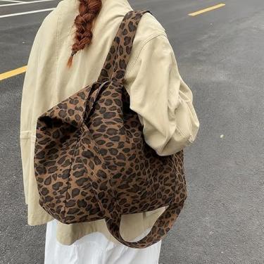 Imagem de Sacola feminina com estampa de guepardo, bolsa de ombro de grande capacidade com zíper, bolsas casuais para trabalho, escola, compras, viagens, 35 x 12 x 14 cm, marrom