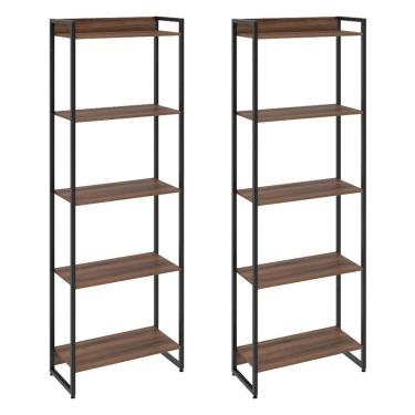 Imagem de Kit 2 Estantes Escritório 5 Prateleiras 186x60cm Nogal