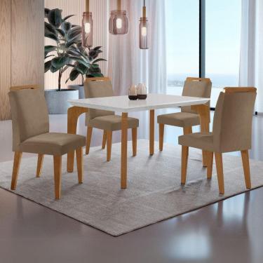 Imagem de Conjunto Mesa Liz 120cm Com 4 Cadeiras Athenas Moderna Veludo Capuccino Off White Imbuia