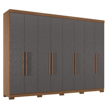 Imagem de Guarda Roupa Casal 8 Portas 4 Gavetas Master New Jatobá Grafite Acetinado Com Pés - Santos Andirá