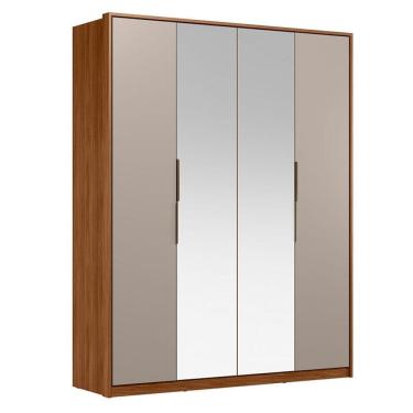 Imagem de Guarda Roupa Casal Attore D43012k 4 Portas Nogueira Nude Prime Tx Com Espelho Demóbile - Demartêz