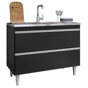 Imagem de Balcão de Pia para Cozinha 100 cm 2 Portas Esmerita Preto - Maderatto,