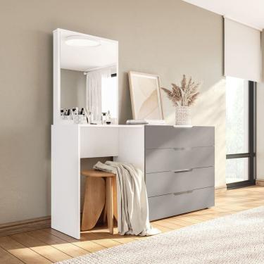 Imagem de Cômoda Penteadeira 4 Gavetas Madrid Cinza/Branco