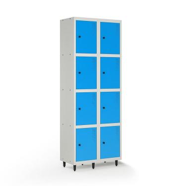 Imagem de Armário Locker Guarda-volume de Aço 8 Portas com Fecho para Cadeado Vestiário Academia Azul/Cinza