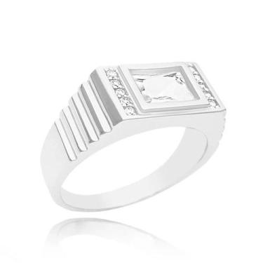 Imagem de Anel Delicado Pedra Central Branca de Zircônia Banhada a Prata 925 - T