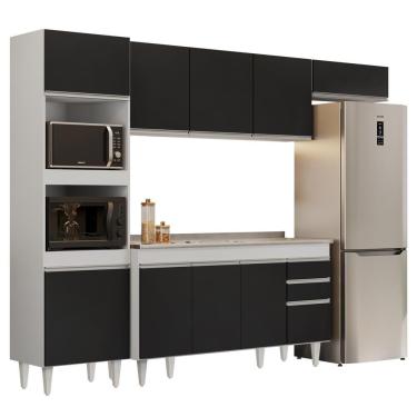 Imagem de Armário De Cozinha Modulada 4 Peças Cp12 Balcão Com Pia Inox Branco-preto - Lumil