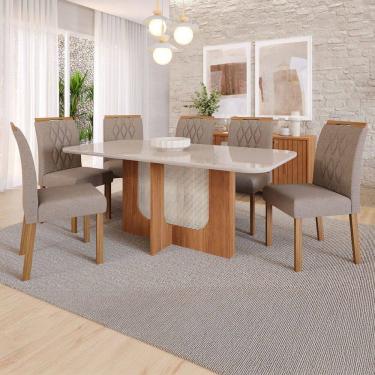 Imagem de Mesa de Jantar 6 Lugares Louise Juliana com Vidro Cinamomo/Off White/Bege - Cimol