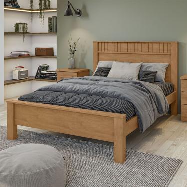 Imagem de Cama Casal Athenas Em Mdf E Mdp Pés Maciços Lopas Amendoa Clean