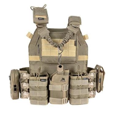 Imagem de Colete Tático Modular Plate Carrier Engate + 9 Peças Tan - J.A Rio Mil