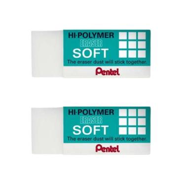 Imagem de Kit 2 Borrachas Hi-Polymer Soft Pentel Pequena Branca Apaga Macio Esco