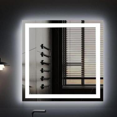 Imagem de Espelho Quadrado 80x80cm LED Jateado Touch Screen Bivolt Branco Frio -