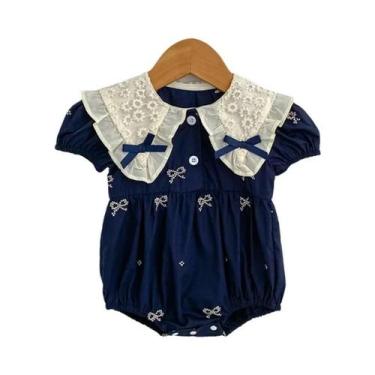 Imagem de Macacão De Verão Para Bebê Menina Recém-Nascida Com Laço Fofo E Manga 