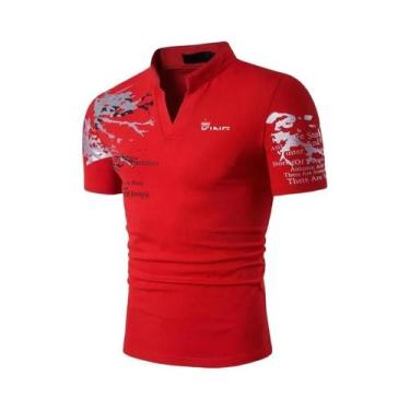 Imagem de Camisa Polo Masculina Com Estampa Gráfica, Decote Em V, Manga Curta, M