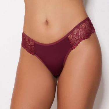 Imagem de Tanga Fio em Renda e Microfibra Cor:VinhoTamanho:GG - Kit Mania Linger
