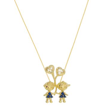 Imagem de Colar Filhos dois meninos com zirconias banhado ouro semijoia