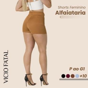 Imagem de Shorts Feminino de Alfaitaria Social Fecho Invisível Elegante Plissado Modelagem Curta Cintura Alta-Feminino