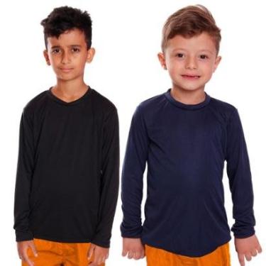Imagem de Kit 2 Camiseta Infantil Menino Proteção UV Térmica Solar Manga Longa Camisa Esporte Camisetas-Masculino