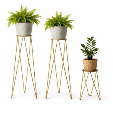 Imagem de Kit Suporte Tripé para Vasos e Plantas 2 Peças 60cm Grande + 1 Peça 45