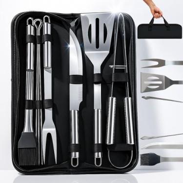 Imagem de Kit Churrasco Inox 9 Peças Completa Com Maleta Profissional - Genérico