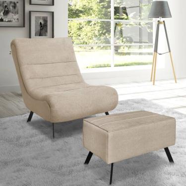 Imagem de Conjunto Poltrona E Puff Vancouver Tecido Bouclê Bege Lucadi