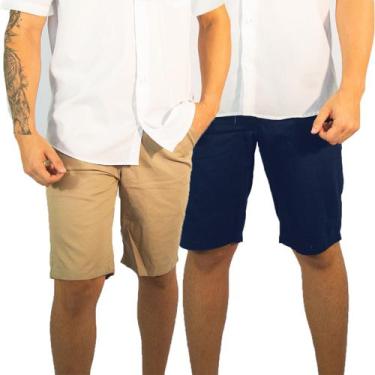 Imagem de Kit 2 Bermuda Masculina de Sarja Colorida Tradicional Shorts - Verão L