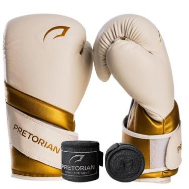 Imagem de Kit Luva De Boxe E Muay Thai + Bandagem Pretorian Elite, 10oz, Branco,