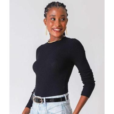 Imagem de Suéter Feminino Canelado Marisa Preto-53401, Preto, GG