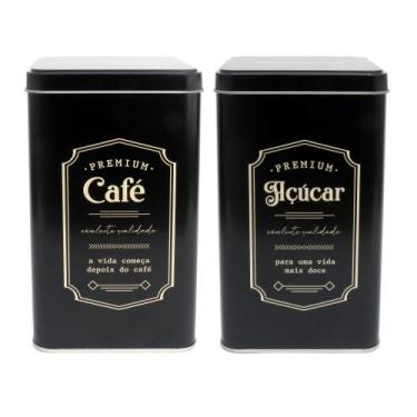 Imagem de Kit 2 Latas de Café e Açúcar Preto Retrô em Metal com Tampa - Mai Home