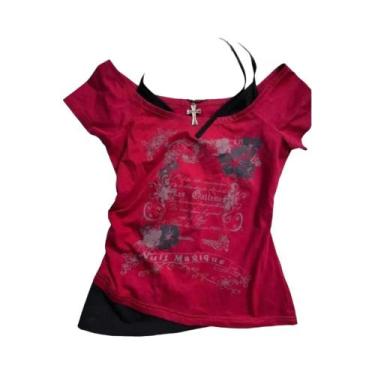 Imagem de Camiseta Cropped Com Estampa Floral Retro Grunge Y2K, Halter De Verão,
