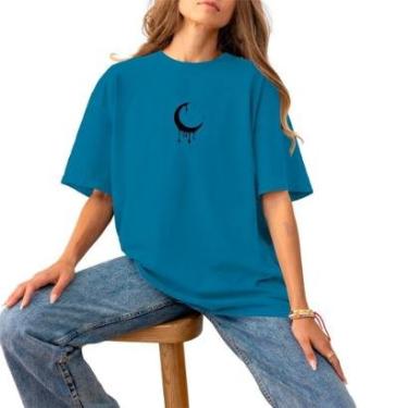 Imagem de Blusa Feminina Plus Size Algodão Casual Estampada Logo Pequena Confortável Estilosa Lua Black-Feminino