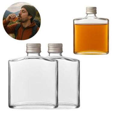 Imagem de 2 Cantil De Vidro Com Tampa 200ml Garrafa Para Bebidas - Freecom